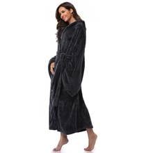 Women's Hooded Thick Robes Soft Coral Fleece Warm Long Bathrobe Plush Kimono Sleepwear Nightgown Winter Spa Robe With Pocket 2024 - buy cheap