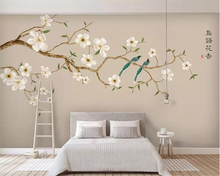 Custom 3d wallpaper mural Magnolia hand-painted fashion flower and bird wallpapers for living room 3d wallpaper behang 2024 - buy cheap