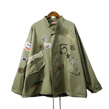 2018 Army Green Cotton Coat Women Jacket Coat Fashion Bomber jacket Embroidery Applique Rivets Oversize Women Coat 2024 - buy cheap