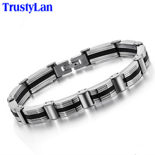 TrustyLan-pulsera de Gel de sílice para hombre, brazalete de cadena de acero inoxidable, regalo de joyería 2024 - compra barato