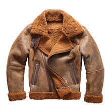 Европейский размер, высокое качество, супер теплая мужская куртка из натуральной овечьей шерсти, большой B3, дубленка, Бомбер, военный мех, мужская куртка 8006 2024 - купить недорого