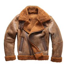 European Size High Quality Super Warm Man’s Genuine Sheep Big B3 Shearling Bomber Military Fur Male Jacket 8006 2024 - buy cheap