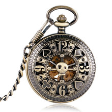 Reloj Mecánico de bolsillo con cadena para hombre y mujer, pulsera con colgante de Calavera, bronce, esqueleto, automático, Fob 2024 - compra barato