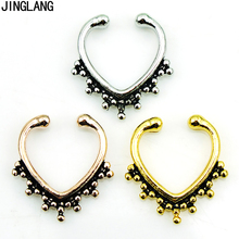 JINGLANG Fashion 3 Color Nose Rings Stainless Steel V Shaped Septum Hoop Fake Nose Studs Body Jewelry 2024 - buy cheap