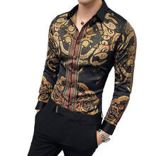 Luxury Gold Shirt Men 2020 Newest Slim Fit Long Sleeve Camisa Masculina Gold Black Social Mens Club Prom Long Sleeve Shirts -4XL 2024 - buy cheap