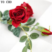 YO CHO flannel rose Christmas decoration artificial silk flower wedding accessories 3 floras head silk leaves home decoration 2024 - buy cheap