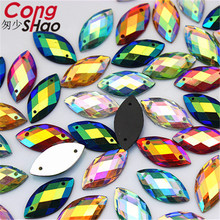 Cong Shao-piedras y cristales de ojo de caballo, 100 unidades, 9x18mm, AB, adorno de diamantes de imitación de resina, costura con reverso plano, botón de disfraz de 2 agujeros, ZZ692 2024 - compra barato