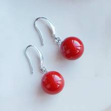 a Noble Sexy charming 12 mm red coral shell pearls  hook Natural stone 925 Sterling  wedding jewelry earrings 2024 - buy cheap