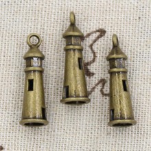 12pcs Charms Hollow Lighthouse 25x8mm Antique Making Pendant fit,Vintage Tibetan Bronze Silver color,DIY Handmade Jewelry 2024 - buy cheap