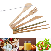 Portable Luxury Dinnerware Wooden Cutlery Set Bamboo Cutlery Straw With Cloth Bag Kitchen Food Tableware Dinnerware Sets 2024 - buy cheap