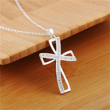 2016 Hot Silver color cross pendant necklace with zircon classic charm jewelry beautiful birthday gift Cheap Wholesale 2024 - buy cheap