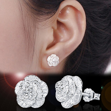 Fashion Romantic Flower Pattern Ear Stud Clip Fine Jewelry Silver Plated Alloy Earrings Gift Women 1 Pair EAR-0423-SV 2024 - buy cheap