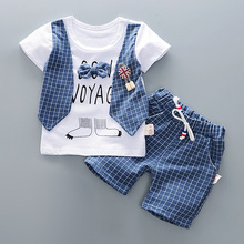 Bibicola roupas de verão para meninos, conjuntos para meninos fashion lattice + shorts casuais falso 3 peças roupas de crianças 1-4 anos 2024 - compre barato