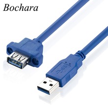 Bochara 40 см USB 3,0 Удлинительный кабель, штекер-гнездо M/F фольга + Плетеный экранированный с винтовой панелью 2024 - купить недорого