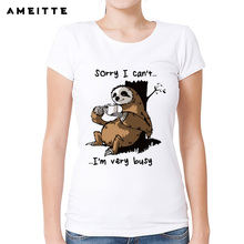 2019 AMEITTE divertido trabajo camiseta de perezoso para mujeres/señoras Animal impreso camiseta verano Casual femenino de manga corta Camisetas 2024 - compra barato