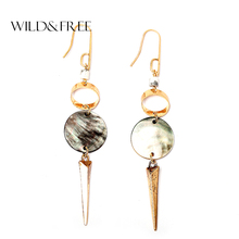 WILD & FREE-pendientes colgantes de concha redonda hechos a mano para mujer, aretes de aleación de Zinc, aretes de oro, joyería de gancho, regalos 2024 - compra barato