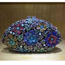 lady Dazzling blue/silver Flower Crystal Clutches bags Evening clutch Purse Bag Women Formal Dinner Handbag Wedding Bridal Purse 2024 - buy cheap