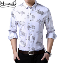 Mwxsd brand casual men's flower printed shirts men long sleeve dress shirt male casual slim fit Hawaiian Beach shirt 2019 2024 - buy cheap