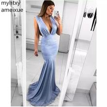 Blue And Red Evening Dresses Deep V-neck Sleeveless Backless Mermaid Mate Mermaid Vestidos De Fiesta De Noche Robe De Soiree 2024 - buy cheap