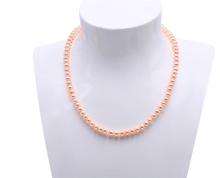 Women Jewelry natural pearl 6x7mm pink orange pearl 925 silver clasp necklace Natural freshwater pearl gift 17'' 43cm 2024 - buy cheap