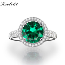 Kuololit anéis de prata esterlina 925 sólida, para mulheres, verde redondo, esmeralda, nome, anel de casamento, noivado, joias finas 2024 - compre barato