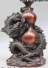 9" China Bronze Copper Feng Shui Dragon Bottle Gourd Vase Statue Sculpture 2024 - buy cheap