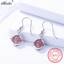 Blaike Real 925 Sterling Silver Drop Earrings For Women Pink/Blue Beads Stone Round Dangle Earrings Female Korean Fine Jewelry 2024 - buy cheap