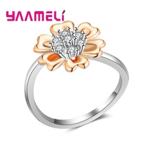 White Stone Rose Gold Rings Women Luxury Wedding Engagement Gift Flower Shape CZ Finger Rings Engagement ring 2024 - buy cheap