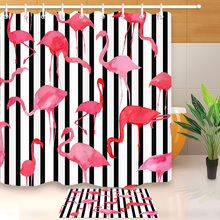 LB 72''Tropical Flamingo Black And White Stripes Shower Curtains Bathroom Curtain Fabric Polyester Watercolor for Bathtub Decor 2024 - buy cheap