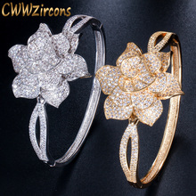 Большие открытые браслеты для наручников CWWZircons с объемным цветком из желтого золота и серебра, роскошные женские свадебные украшения для вечеринки, BG026 2024 - купить недорого