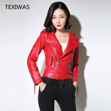 TEXIWA Plus Size Leather Jacket Women Sheepskin Coat Autumn Red Black  Female Jacket Spring moto biker Genuine Leather Jacket 2024 - buy cheap