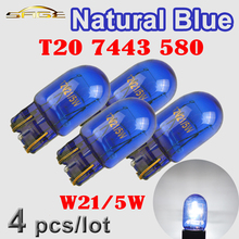 Hippcron-bombilla de cristal superblanca para coche, luz azul Natural T20 7443 580 W21/5W, 12V, 21/5W, W3x16q, 4 Uds. 2024 - compra barato