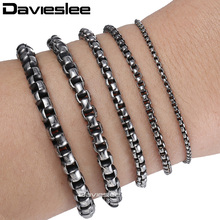Davieslee Stainless Steel Round Box Chain Bracelet for Men Gunmetal Color Link Fashion Jewelry Wholesale Bracelet 2-6mm LKBM130 2024 - buy cheap