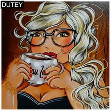 Full Square/Round Drill 5D DIY Diamond Painting"Drink coffee"3D Diamond Embroidery Cross Stitch Mosaic Home Decor Gift JCC 2024 - buy cheap