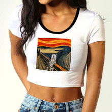 Camiseta de verão para mulheres 2019 harajuku van gogh michelangelo engraçado cachorro colheita topo t camisa tumblr streetwear estético 2024 - compre barato
