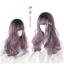 Peruca longa cacheada lolita gótica feminina harajuku, cabelo sintético tingido, para cosplay + boné 2024 - compre barato