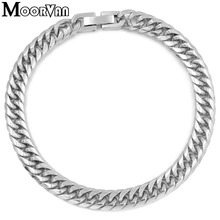 Moorvan silver color chain, bracelet jewelry 20cm*7mm stainless steel fashion all-match wristlet bracelets women men VB228 2024 - buy cheap