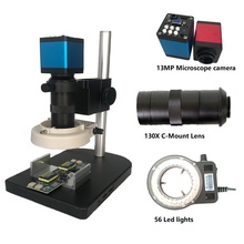 Câmera de microscópio industrial com controle remoto, 13mp, hdmi, vga, 8x-130x, c-mount, lente, 56 leds, anéis para pcb, laboratório, ferramentas de reparo de telefone 2024 - compre barato