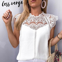 lessverge Sexy white lace chiffon blouse women Hollow out short sleeve black elegant tops Office lady solid summer blouse female 2024 - buy cheap