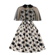 Woman Vintage Gothic Style Cape Halloween Dress Yellow Black Lace Cloak Capelet Dress Two Piece Spider Print Strap Retro Dress 2024 - buy cheap