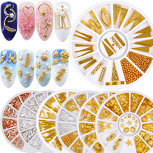 Decoración de uñas de Metal chapado en 3D, oro y plata, varios tamaños, círculo, Estrella redonda, decoración DIY para manicura en rueda 2024 - compra barato