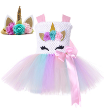 Vestido tutú de unicornio hasta la rodilla para niña, traje de fiesta de cumpleaños para bebé, traje de rol con diadema para carnaval y Pascua de 1 a 14 años 2024 - compra barato