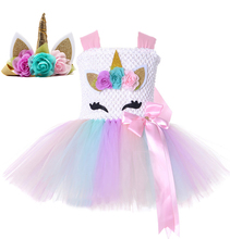 Girl Unicorn Tutu Dress Knee Length Fluffy Baby Kids Birthday Party Role Play Costume with Headband For Carnival  Easter 1-14y 2024 - buy cheap