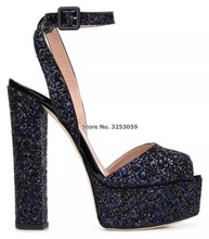 ALMUDENA Bling Bling Sequind Platform Sandals Chunky Heels Buckle Strap Dress Shoes Multi-color Glittering Wedding Shoes Pumps 2024 - buy cheap