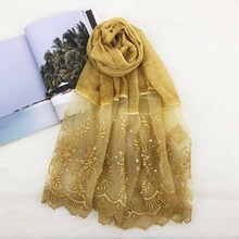 Lenço feminino floral de renda, lenço de luxo, algodão muçulmano, hijab, faixa de pérola, pashmina, 180*90cm 2024 - compre barato