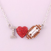 New Arrival Hot Selling zinc studded with sparkling crystal I LOVE FOOTBALL charm link chain necklace 2024 - buy cheap