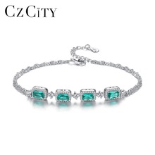 CZCITY High Quality Luxury Emerald Bracelet for Women 925 Silver Sterling Charming Twin Chains Wedding Bracelet Jewelry Brincos 2024 - buy cheap