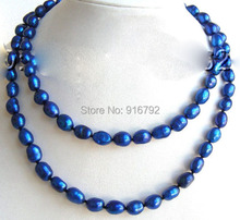 YH @ CS> increíble collar de perlas de agua dulce barroca natural azul de 30 "10mm azul 2024 - compra barato