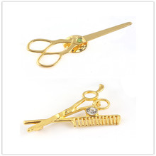 Polished Golden Fashion Jewelry Golden Barber Shop Razor hip hop hairdresser Scissors Charm Brooches 2024 - buy cheap