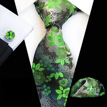 3 Pcs/Set 8cm Male Formal Ties Cravat Set Luxury Green Embroidered Flowers Necktie with Handkerchief Cufflink for Wedding 2024 - buy cheap